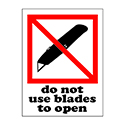 X Do Not Use Blades To Open Labels White With Black Red Print